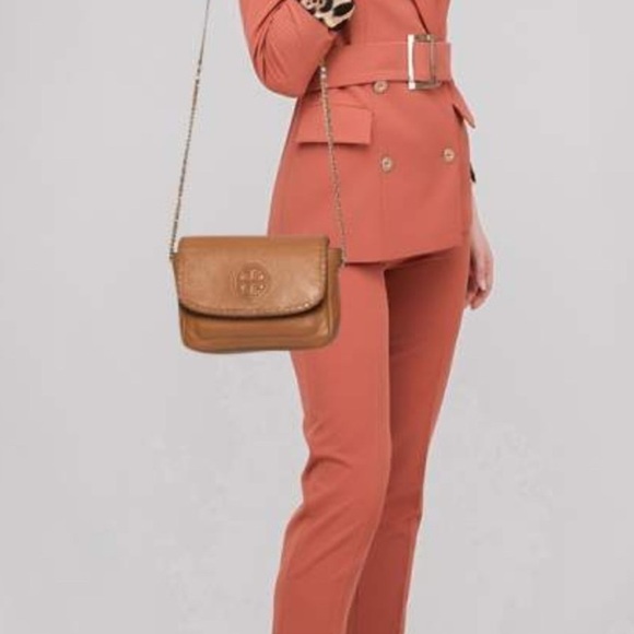 Tory Burch Mini Marion Crossbody Purse Camel Leather Authentic - Picture 4 of 12